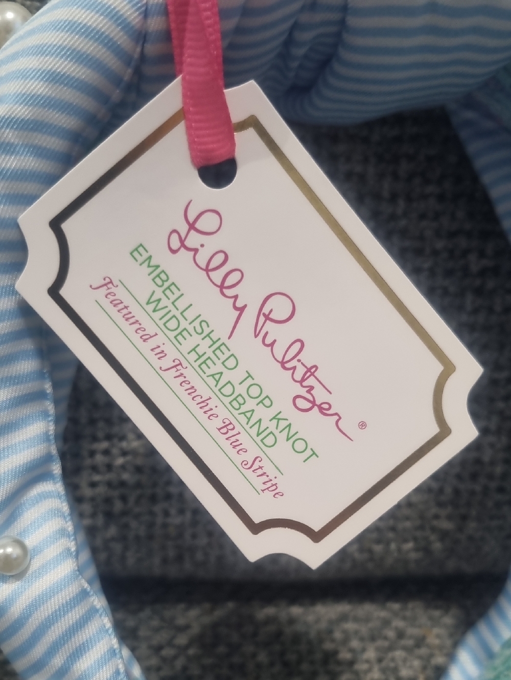 LILLY PULITZER Embellished Top Knot Wide Headband in Blue Stripe - Picture 4 of 10